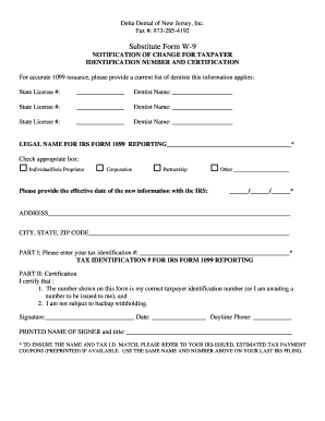 Substitute Form W-9 for Dentists