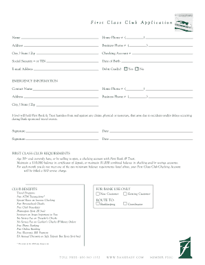 First Class Club Application