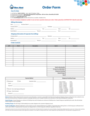 Fibre Glast Order Form