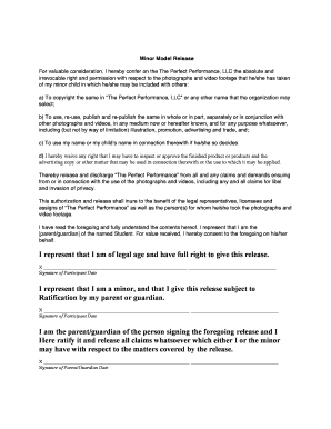 Minor Model Release Form
