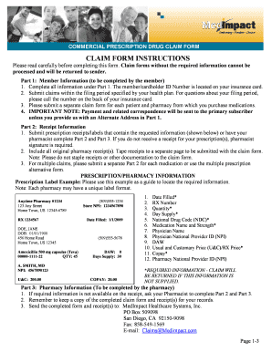 Commercial Prescription Drug Claim Form