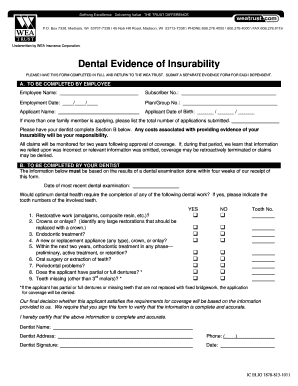 Dental Evidence of Insurability Form