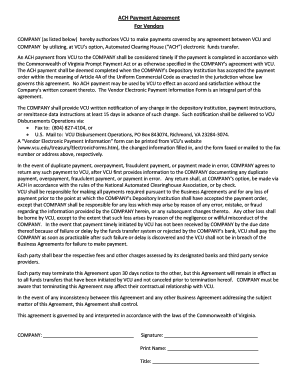 ACH Payment Agreement for Vendors