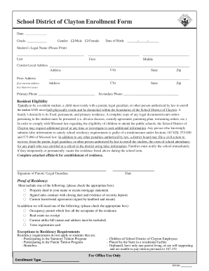 School District of Clayton Enrollment Form