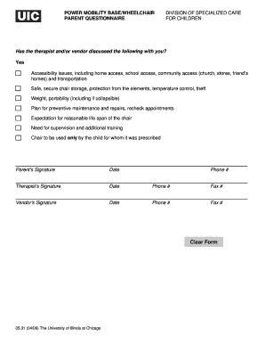 Parent Questionnaire for Children Power Mobility
