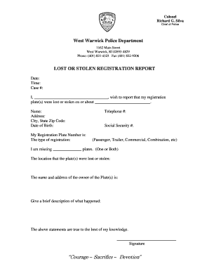 Lost or Stolen Registration Report