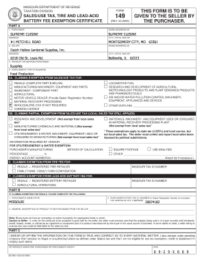 Missouri Sales/Use Tax Exemption Certificate