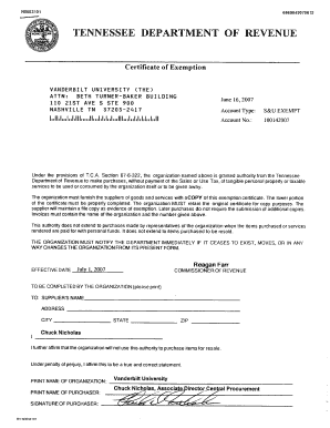 Tennessee Sales Tax Exemption Certificate