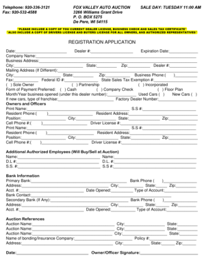 Fox Valley Auto Auction Registration Application