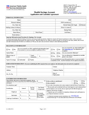 Health Savings Account Application and Custodial Agreement