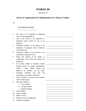 Motor Vehicle Registration Application Form