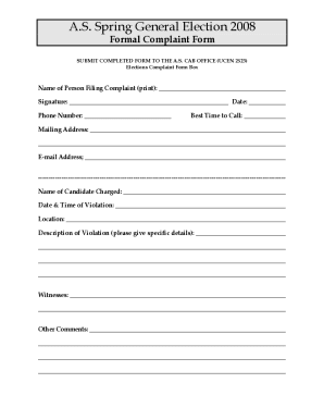 Fillable Online Election Voter Complaint Form Fax Email Print - pdfFiller