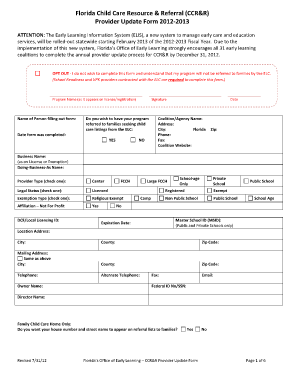 Florida Child Care Provider Update Form