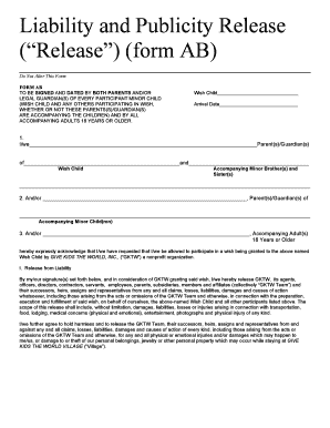 Liability and Publicity Release Form AB