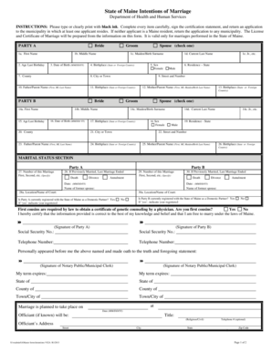 State of Maine Intentions of Marriage