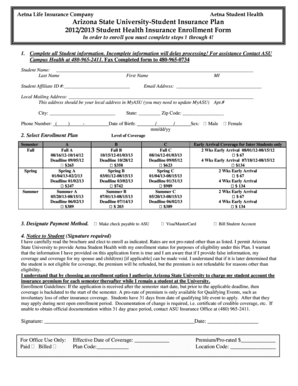 Arizona State University Student Health Insurance Enrollment Form