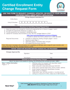 Covered California Certified Enrollment Entity Change Request Form
