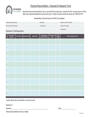 Payment Reconciliation Request Form
