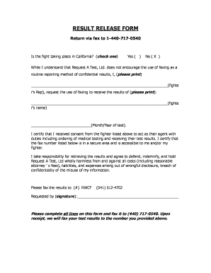 Combative Sports Medical Test Request Form