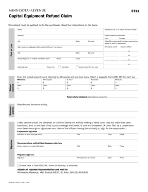 Minnesota Capital Equipment Refund Claim Form ST11