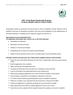 HEC Needs Based Scholarship Application Form