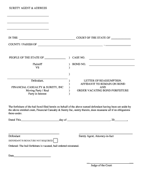 Letter of Reassumption and Affidavit to Remain on Bond
