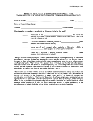 Parental Authorization for Student Vehicle Use