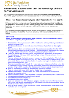 Staffordshire In-Year School Admission Application