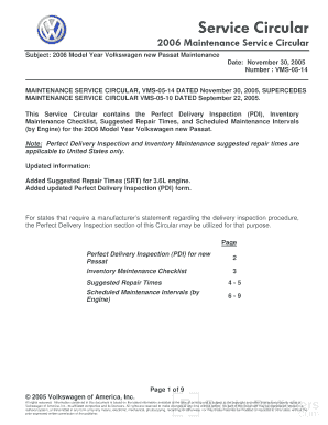 2006 Volkswagen Passat Maintenance Service Circular