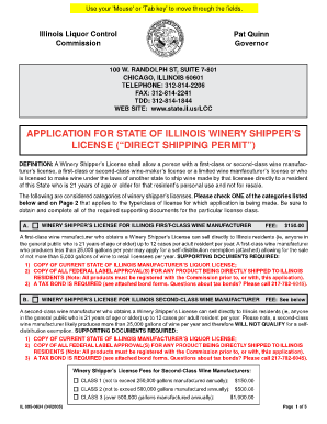 Illinois Winery Shipper's License Application