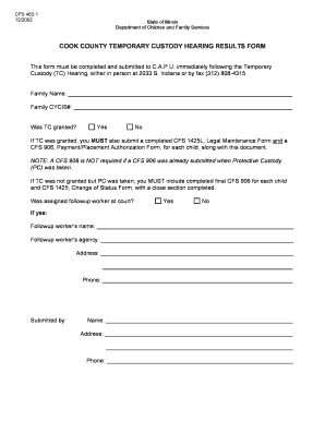 CFS 462-1 Cook County Temporary Custody Hearing Results Form