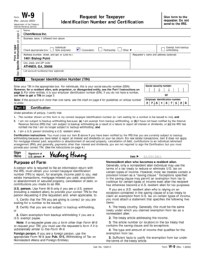 IRS Form W-9 Request for Taxpayer Identification Number and Certification