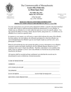 Massachusetts Sex Offender Registry Request Form