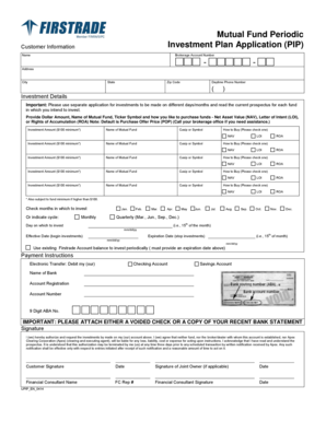 Mutual Fund Investment Plan Application
