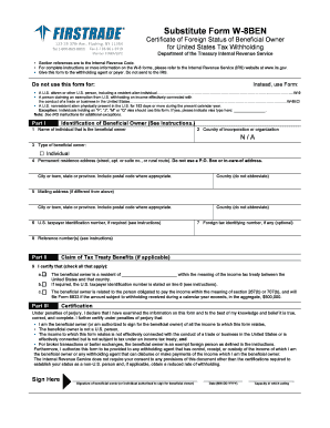 US W-8BEN Form for Non-Resident Tax Exemption