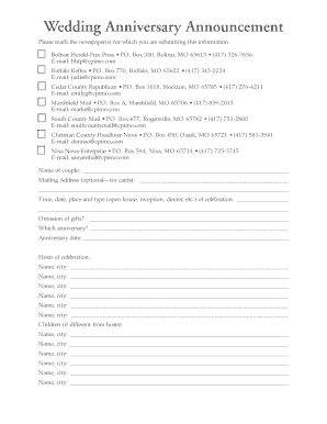 Wedding Anniversary Announcement Form