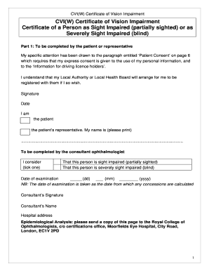 CVI(W) Certificate of Vision Impairment