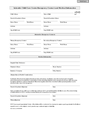 Emergency contact form for daycare - lakeside child care center form