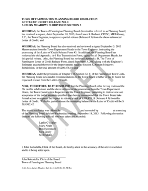 Board resolution template - TOWN OF FARMINGTON PLANNING BOARD RESOLUTION