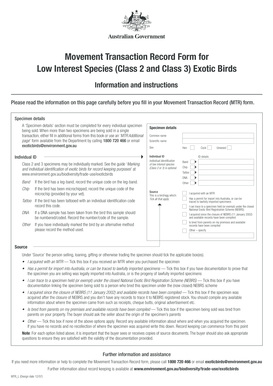 Movement Transaction Record Form for Exotic Birds