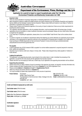 Australian Household Pet Import/Export Permit Application