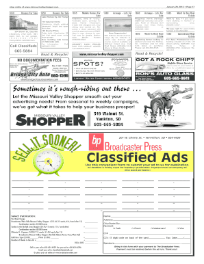 Missouri Valley Shopper Classified Ad Submission Form
