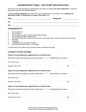 New Puppy Registration Endorsement Form