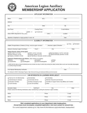 American Legion Auxiliary Membership Application