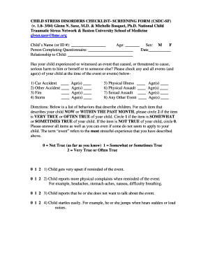 child stress disorders checklist screening form pdf