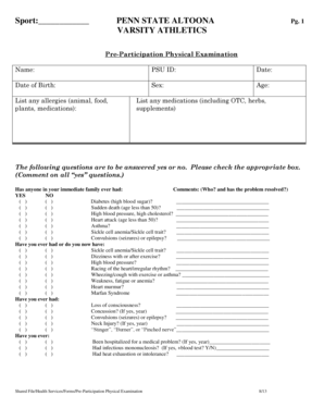 Penn State Altoona Pre-Participation Physical Examination