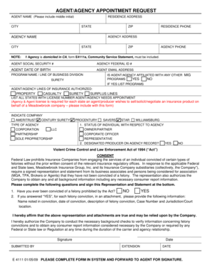 Agent Agency Appointment Request Form