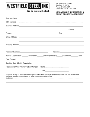 New Account Information & Credit Security Agreement