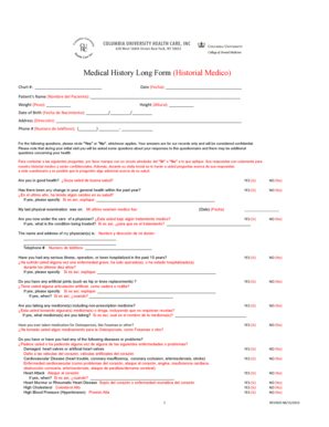 CUHC - Medical History Long Form.xlsx - College of Dental Medicine - dental columbia