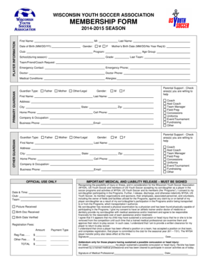 Wisconsin Youth Soccer Association Membership Form